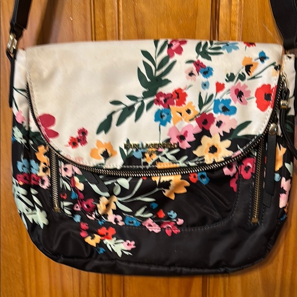 Karl Lagerfeld Floral Black and Cream Women's Bag - Picture 2 of 8